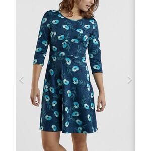 Title Nine Floral A Line 3/4 Sleeve Dress Womens Size XL Athletic Blue Buttah